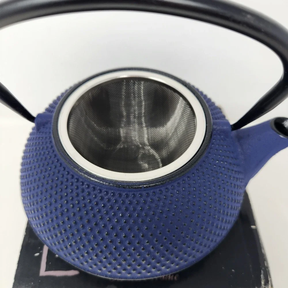 Creative Home Chanoyu Artworks Kyusu 30oz Cast Iron Tea Pot Blue Hobnail